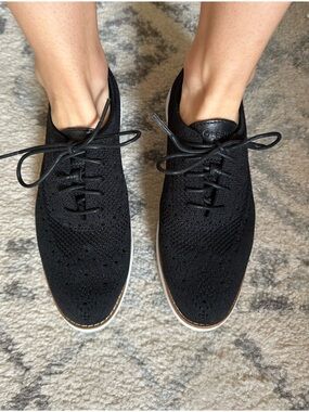Cole Haan Black Knit Lace-Up Sneakers with White Trim